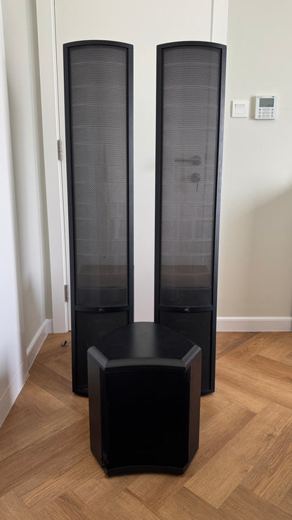 Martin Logan Vista Hybrid Electrostatic Floorstanding Speakers + Grotto i Subwoofer with Transparent Speaker Cables & Audio Quest Power Cables.